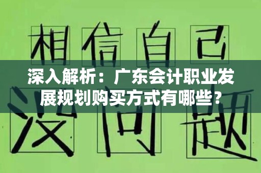 深入解析：广东会计职业发展规划购买方式有哪些？